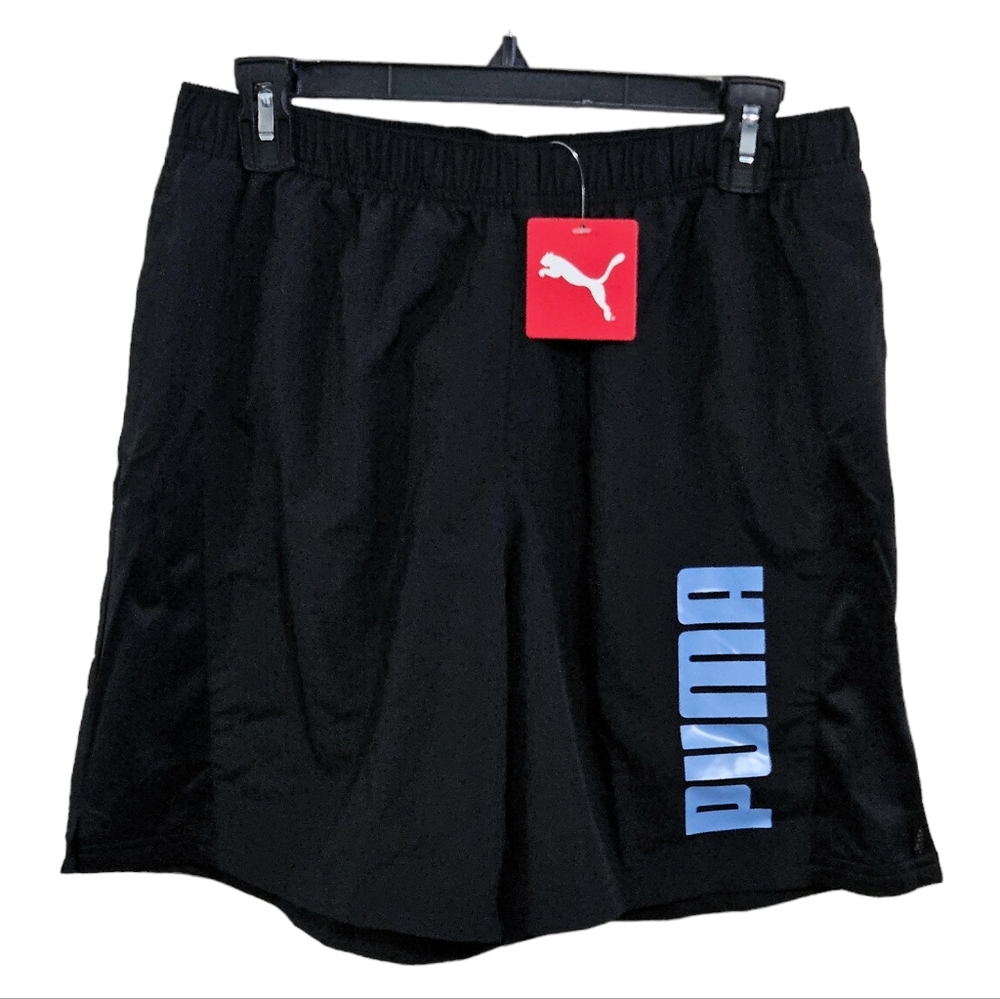 PUMA Mens Black & Blue Woven Mesh Insert Athletic Active Shorts Sizes M